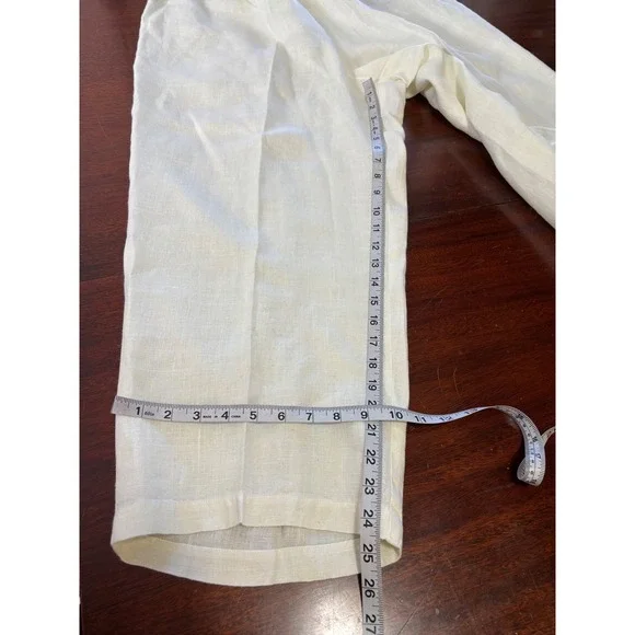 Hot Cotton Woman 1X Linen Pants Cream Floral Embroidered Pull On Cropped Elastic - Picture 6 of 8